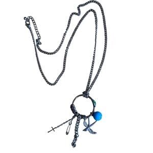 Long Charm Necklace Silver-Tone Bird Cross